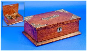 A 19th Century English Golden Oak & Brass Mounted Small Lidded Table Cigarette Box. Cedar wood