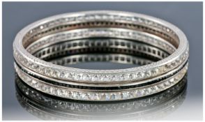 Silver Ladies Quality Circular Bangle, inset with faceted crystals and blue stone spacers. Not