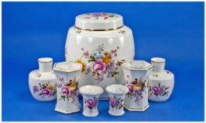 Collection of Royal Crown Derby, `Derby Posies` comprising ginger jar, pair waisted hexagonal vase,