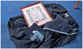 1934 London College Of Music Diploma. Together With Graduating Gown And Academic/Mortarboard Cap .