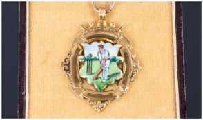 Morecambe Cricket Club Interest. A Winners Cricket North Lancashire 9ct Gold medal with enamel