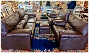 Contemporary Brown Leather Four Piece Suite, comprising four seater settee, two armchairs and a