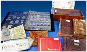 Mixed Lot Of Collectables Comprising Low Value Stamps, Books, Coins, Draughtsman Instruments,