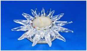 Swarovski Vintage Large `Starburst` Crystal Candleholder with mirror. 5.25`` in diameter with box.