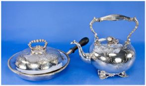 Victorian Silver Plated Teapot of large proportions engraved with strawberry leaves with a