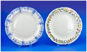Two Shelley Chop Plates, comprising one `Dainty Blue` and the other in the `Hedgerow` pattern.