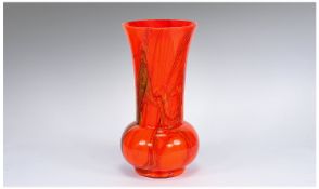 Mid 20th Century Orange Opaline Glass Vase, with a trumpet funnel shaped neck and a globular body,