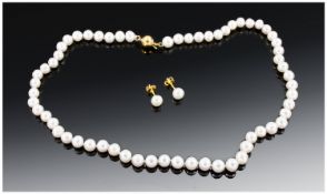 White Akoya Pearl Necklace And Matching Earrings.