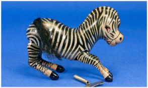 Chinese Tinplate Clockwork Jumping Zebra, Marked Made In China MS 505