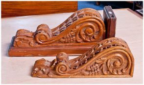 Pair of Modern Carved Pine Corbels, with heavy scrolled acanthus supports, acanthus carving to