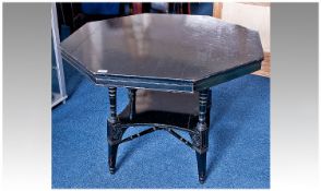 Late Victorian Ebonised Two Tier Centre Table, of octagonal form, raised on turned supports, the