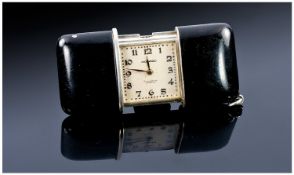 Silver Cased Movado Ermento Chronometer Travel Clock, The Square Dial With  Arabic Numerals,