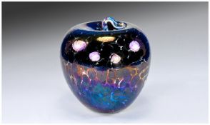 Large Glasform Hollow Lustre Apple, John Ditchfield table ornament overlaid with a purple and gold