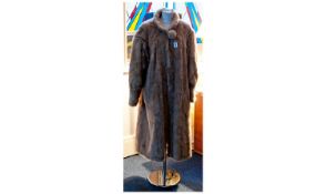 Blonde Piece Mink Full Length Coat, patchwork piece skins, mandarin collar with single fur ball