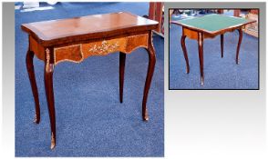 Mid 20th Century Italian Mahogany Veneered Card Table, the veneered top swivelling round revealing