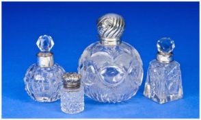 Victorian Collection of Silver Topped Perfume Faceted Crystal Perfume Bottles, 4 in total , various