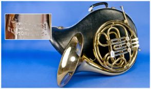 Holton Elkhorn U.S.A Brass and Silver Plated French Horn-Double. Num H600 dent to Underside of