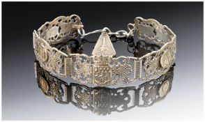 Early 20th Century Bracelet, Depicting Various French Scenes, Mark Unreadable, White Metal Probably