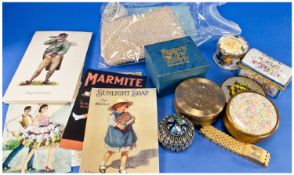 Collection Of Oddments, Comprising Modern Postcards, Compacts, Trinket Boxes, Costume Jewellery