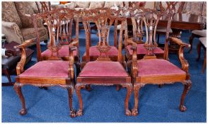 Set of Six Reproduction Chippendale Style Mahogany Dining Chairs, comprising two armchairs and four