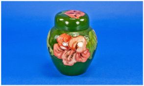 Moorcroft Coral Hibiscus Green Glazed Ginger Jar And Cover, The Base With Impressed Mark, Base And