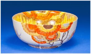 Clarice Cliff Handpainted Footed Bowl. `Rhodanthe` Circa 1934. 3.5`` in height. 8.5`` in diameter.