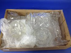 Small Box of Assorted Cut Glass, comprising biscuit jar, trumpet shaped vase, ashtray, fruit bowl,