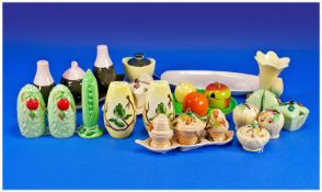 CarltonWare 1930`s Collection Of Cruet Sets, and salt & pepper pots etc. Various shapes, designs &