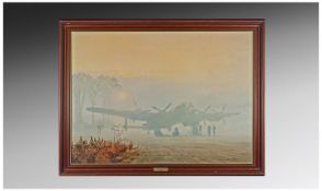 Coulson Framed Oilograph. `Off Duty Lancaster at Rest`. 29 by 21.5 inches.