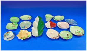 Carlton Ware 1930`s Collection of Various Small Leaf Dishes, mainly green, of various shapes and