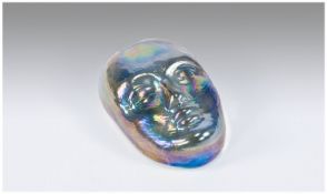 John Ditchfield Iridescent Face Mask Paperweight, female face in clear glass with an iridescent