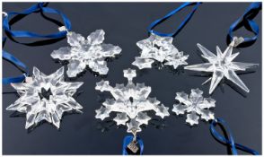 Swarovski Crystal Annual Christmas Snow Flake Stars, 7 in total, various sizes and designs. All