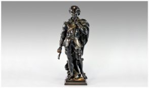 French-Fine 19th Century Bronze Figure of Shakespeare in reflection standing. c. 1860-1880, not