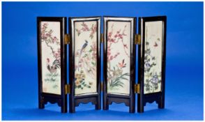 An Extremely Fine Painted 4 Marble Panel Miniature Chinese Table Screen, decorated with a