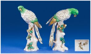 Samson 19th Century Handpainted Pair Of Very Fine Parrot Figures, in the style of the Chelsea