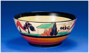 Clarice Cliff Handpainted Footed Bowl `Trees and Houses` design Fantasque range. c 19293.5 inches