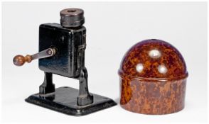 Cast Metal Desk Pencil Sharpener, Together With A Bakelite String Ball/Dispenser With Threaded Dome