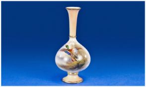 Royal Worcester Handpainted Small Specimen Vase `` Bird in Right`` Dated 1910 Overpainting to the