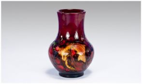 Moorcroft Small Vase Flambe Leaf and Berry Design. Restoration and Overpainted Neck Area. 5 Inches