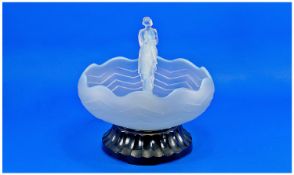 Art Deco Fine Quality Lalique Style Figural Flower Bowl, with figures of semi-clad woman to the
