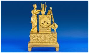 French Empire Fine Ormolu Gilt Bronze Figural Mantle Clock. 8 day movement. Twin train movement