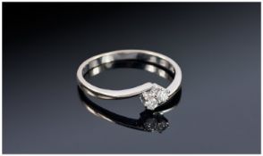 18ct White Gold Diamond Ring, Set With Two Round Cut Diamonds Set On A Twist. Fully Hallmarked,