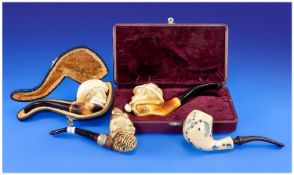 Collection Of Three Meerschaum Pipes, One Bowl Modelled In The Form Of Sherlock Holmes, Another As