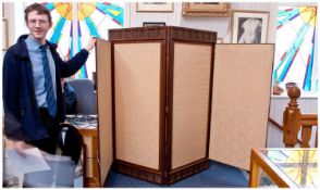 Early 20th Century Mahogany Framed Two-Part Folding Screen, each section with outer screens inset,