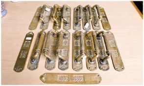 Collection of 12 Late 19th Century Brass Door Handles, with five matching back plates, the handles