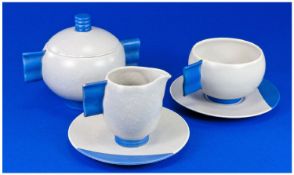 Carlton Ware Art Deco Singles Five Piece Tea Set circa 1930`s. Blue and green Colourway.