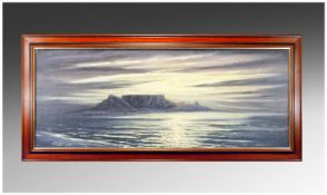 South African Interest, South African Oil Painting of Table Mountain `Cape Town at Night`. Signed