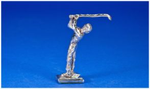 A Silver Model Of A Golfer In Action In The Drive Position. Unmarked but tests silver. Filled. 3.