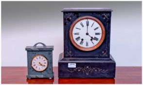 Late 19thC Black Slate Striking Mantle Clock, White Enamelled Dial With Roman Numerals Marked