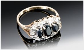 Ladies 9ct Gold Sapphire & Diamond Set Dress Ring. Fully Hallmarked.